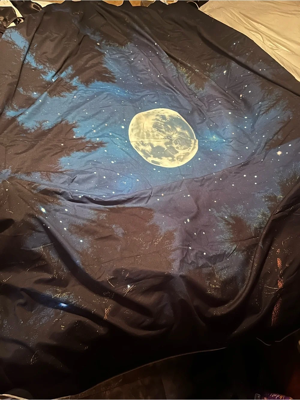 Full Moon Forest Tapestry Blue Starry Night Celestial Wall Decor